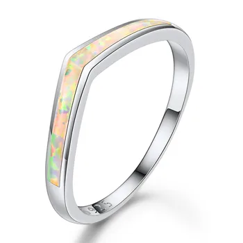 

Luxury Female Real Silver Color Wave Ring Boho White Blue Fire Opal Ring Promise Love Engagement Rings For Women