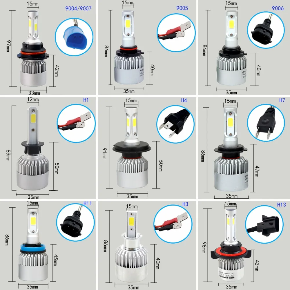 LEADTOPS 2 шт. H7 светодиодный лампы для передних фар H4 H1 H3 H11/H8/H9 9005 9006 COB авто фары Conversion