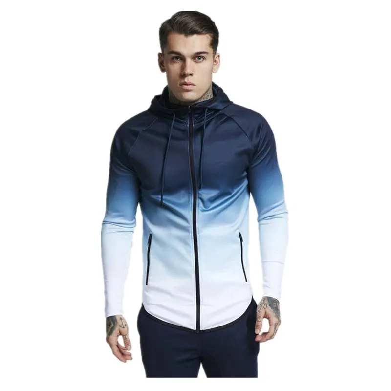 New men's fall 2019 casual slim stretch zip-up hoodie outdoor running workout Gyms workout hoodie m-xxl