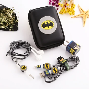 

New Cartoon USB Cable Earphone Protector Set With Earphone Box Cable Winder Stickers Spiral Cord Protector For iphone 5s 6 6s 7