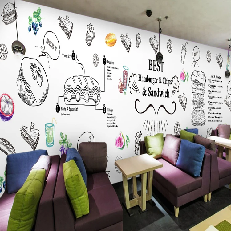 Free Shipping simple hand painted fruit hamburger large mural bread