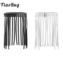 TiaoBug модная женская черная кожаная хиппи с пряжкой в стиле Харадзюку, длинная юбка с бахромой и кисточками, юбка с поясом в стиле панк, готика, Рейв