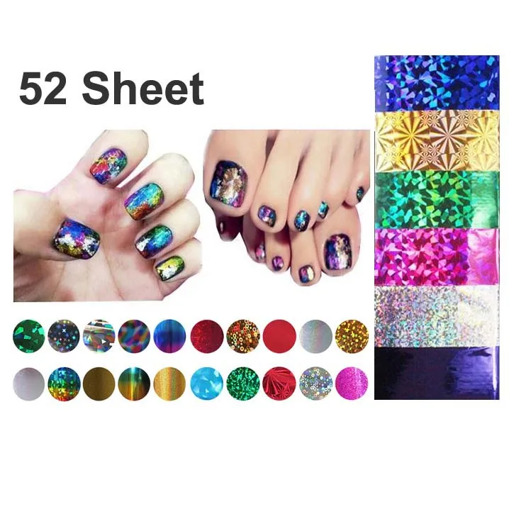 52 Pcs Mix Color Transfer Foil Nails Art Start Design Sticker Decal For Polish Care DIY Free Shipping