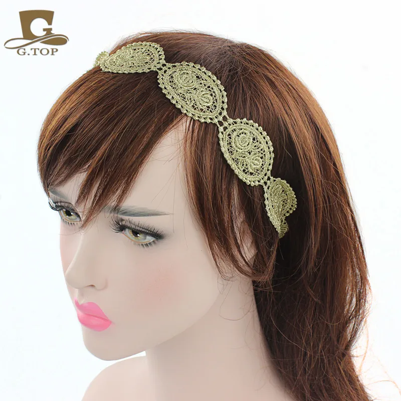 Fashion gold lace headband circle Design Elastic Hair Band for Womenin