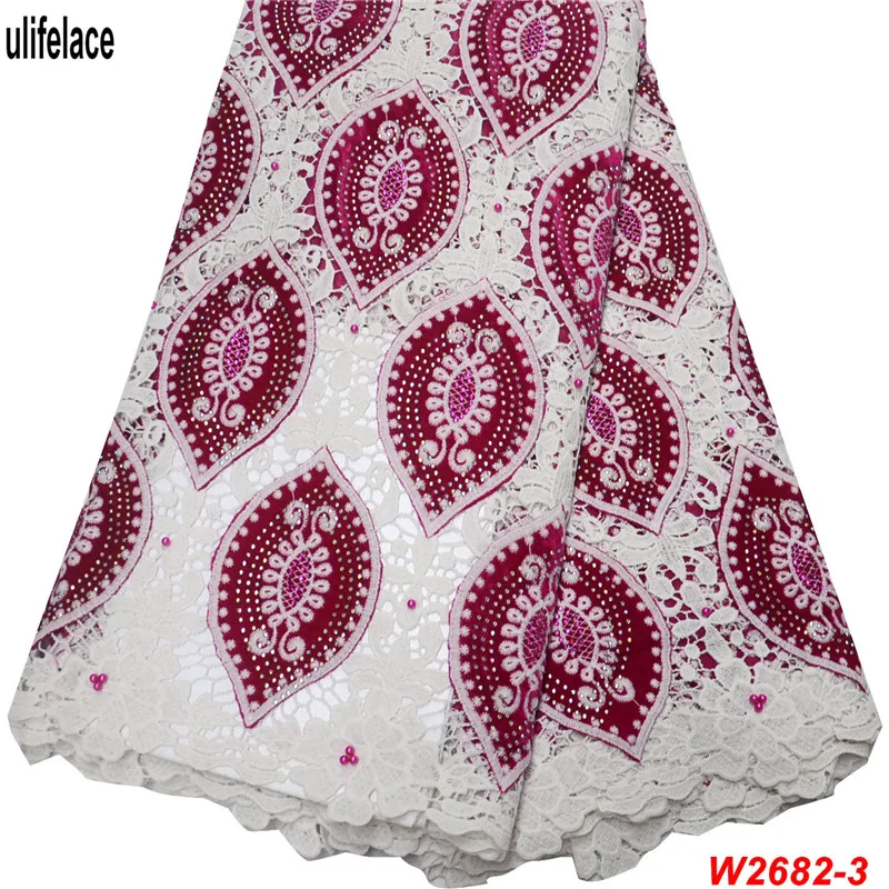 

African Lace Fabric Color beads and Velvet fabric embroidered High Quality Tulle Guipure Lace For Wedding Dress Sewing W2-682