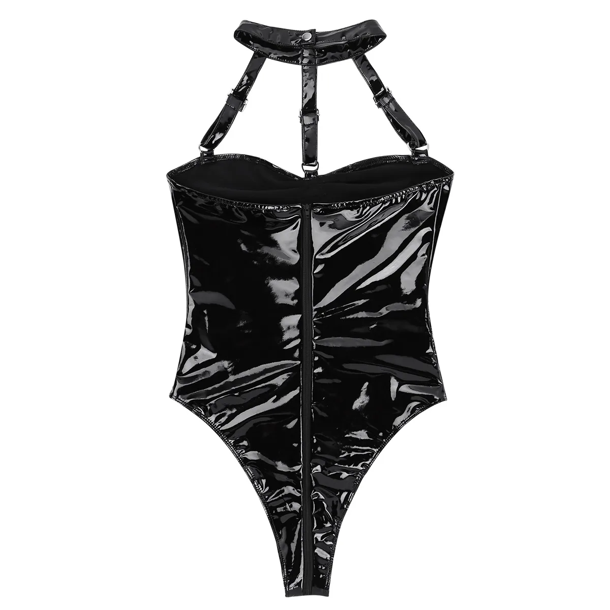 Женское черное женское белье из лакированной кожи, боди, сексуальные костюмы, женские комбинезоны, Дамское трико с высокой посадкой, гимнастический купальник