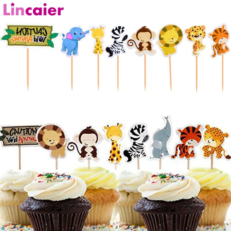 

Safari Jungle Animal Cupcake Toppers Birthday Cake Topper Party Decoration Kids Baby Shower Its a Boy Girl Supplies