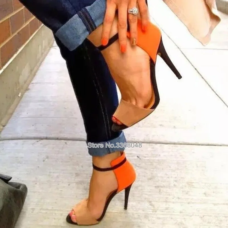 

2019 New Summer Style Orange Stiletto Sandals Contrast Color Summer Party Shoes Sandals For Woman Big Size 42 Drop Shipping