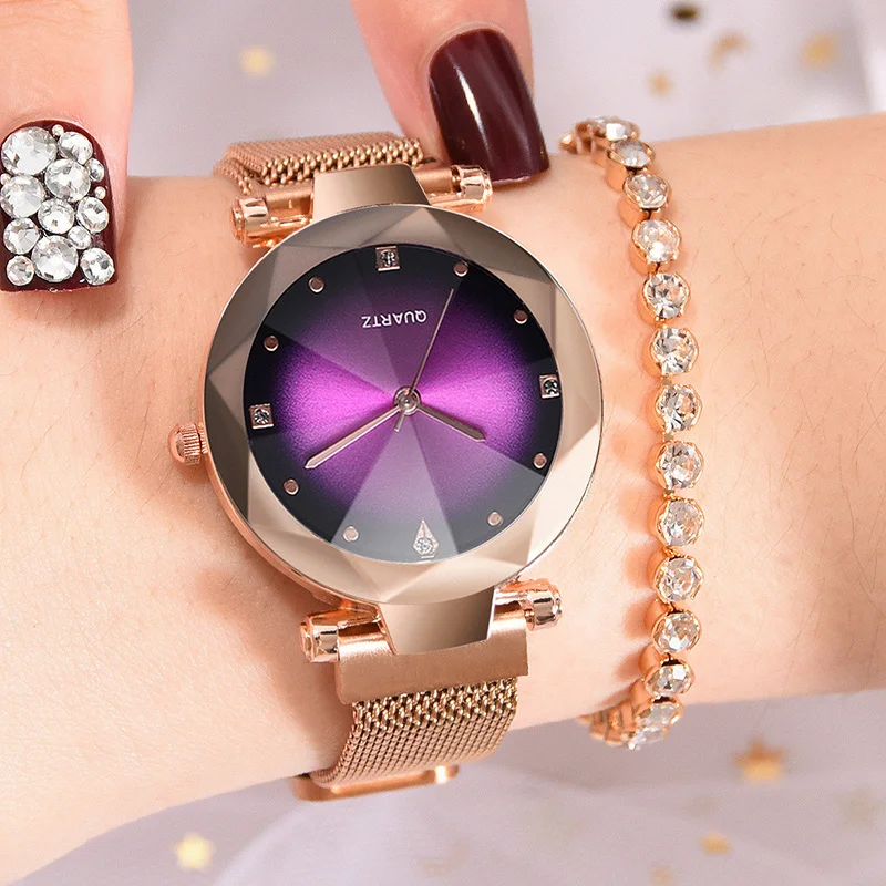 

New Luxury Prism Surface Watches Women Fashion Bracelet Casual Magnetic Wristwatch Ladies Starry Sky Diamond Clock Montre Femme