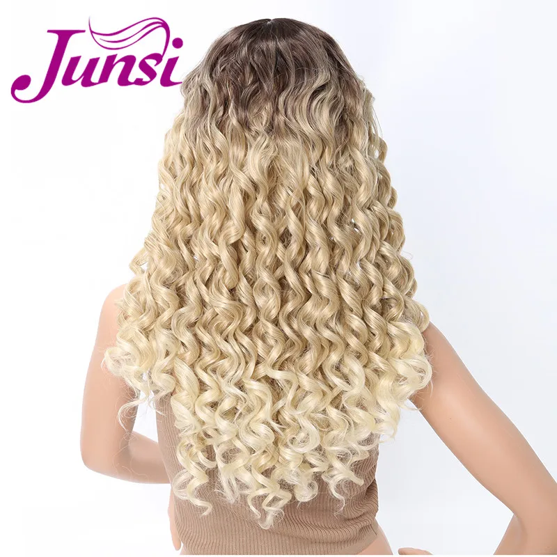 JUNSI волосы длинные афро кудрявые Омбре золотой парик синтетические парики для женщин африканская прическа натуральный термостойкий