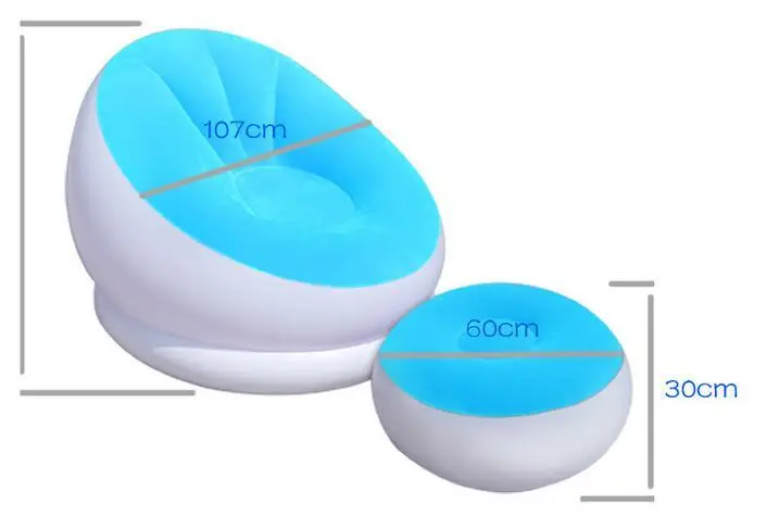 Updated inflocking pvc living room bean bag air sofa, hangout instant inflated never loose air beanbag seat with ottoman stool