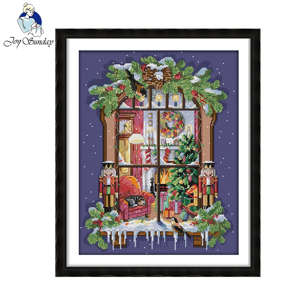 Joy Sunday The window of the Christmas Counted Cross Stitch Sets scenic Cross-stitch Kits Embroidery Needlework