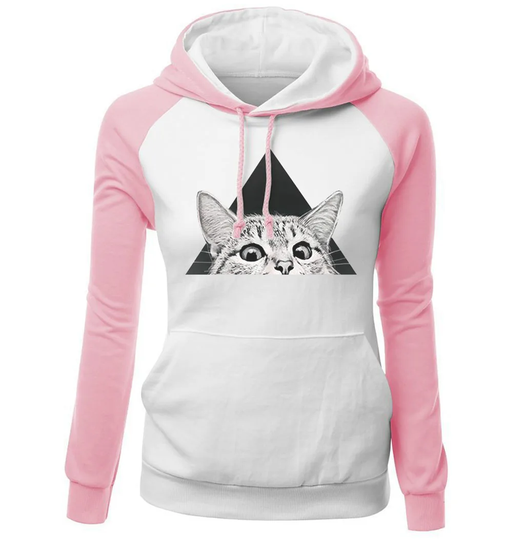 Online Women s Hoodies 2019 New Fashion Sweatshirt For Female Brand Hoody Print Triangle Cat Hip Hop Streetwear Sweatshirts Kpop Hoodie