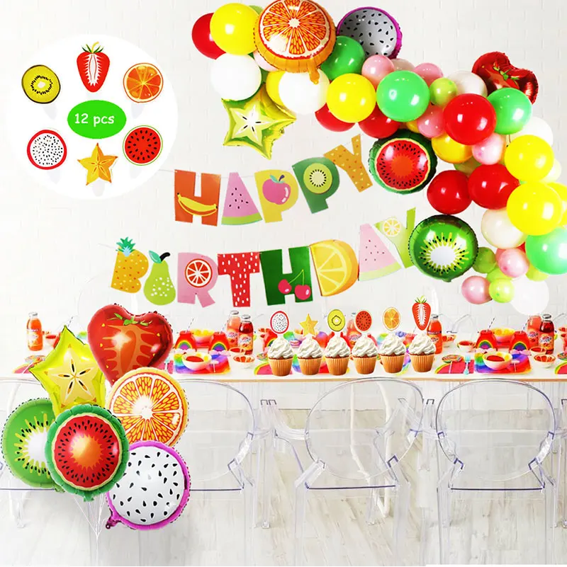 Тематические вечерние украшения с фруктами баннер с днем рождения воздушные шары из фольги с фруктами топперы для украшения дня рождения детей Luau