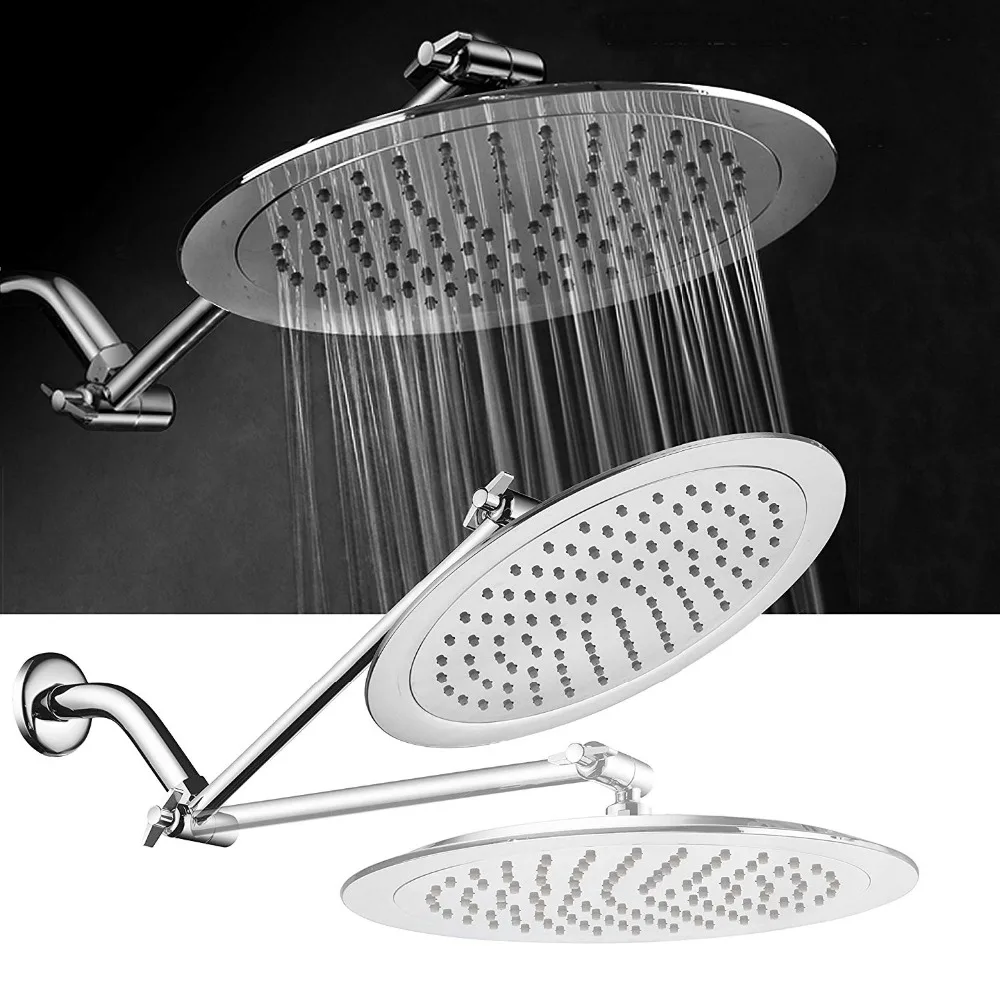 

BECOLA Chrome Round Ultra Thin ABS Plastic 9 Inch Adjustable Rain Shower Head with Solid Brass Adjustable Extension Arm