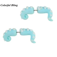 Полимерная глина, в форме животного, серьги для пирсинга, любовь, кальмар, осьминог, серьги-гвоздики для женщин, Cuat, 3D ювелирное изделие