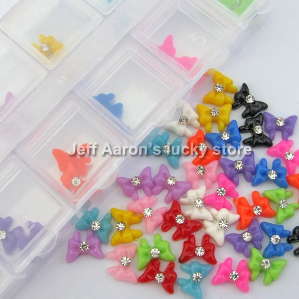 

60PCS 3D Colorful Acrylic Bow Tie Slices For UV Gel Nail Art Tips DIY Decorations Cell Phone Accessories