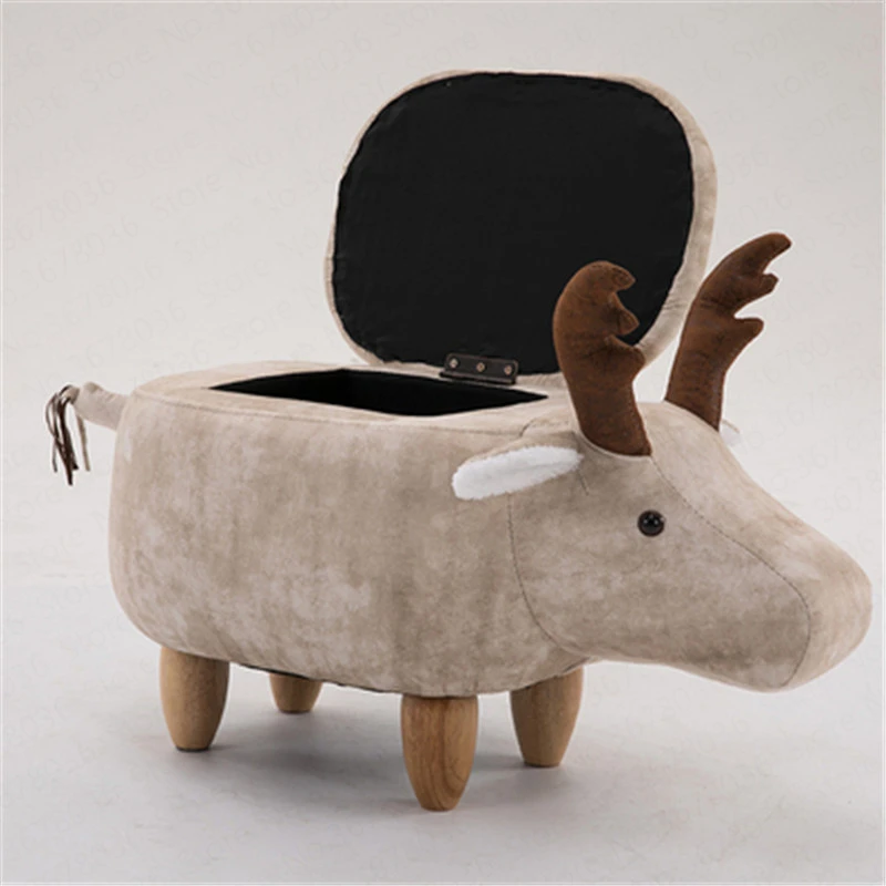 Creative Deer Change Shoes Solid Wood Storage Low Stool Sofa Bench Test Shoes Stool Creative Small Stool Children Furniture