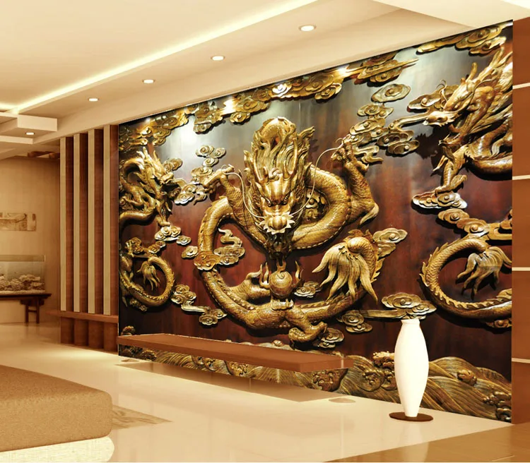 Пользовательские 3D обои резьба по дереву дракон фото обои китайский стиль настенные фрески художественный декор комнаты Спальня Гостиная Офис Дом
