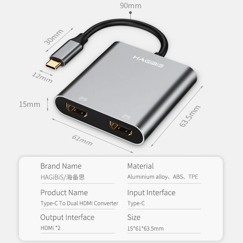 Адаптер Hagibis с USB C HDMI типа на 4K Dual для MacBook Samsung Galaxy S9/S8 Huawei Mate 20/P20 Pro HDMI|Адаптеры Type-C| |