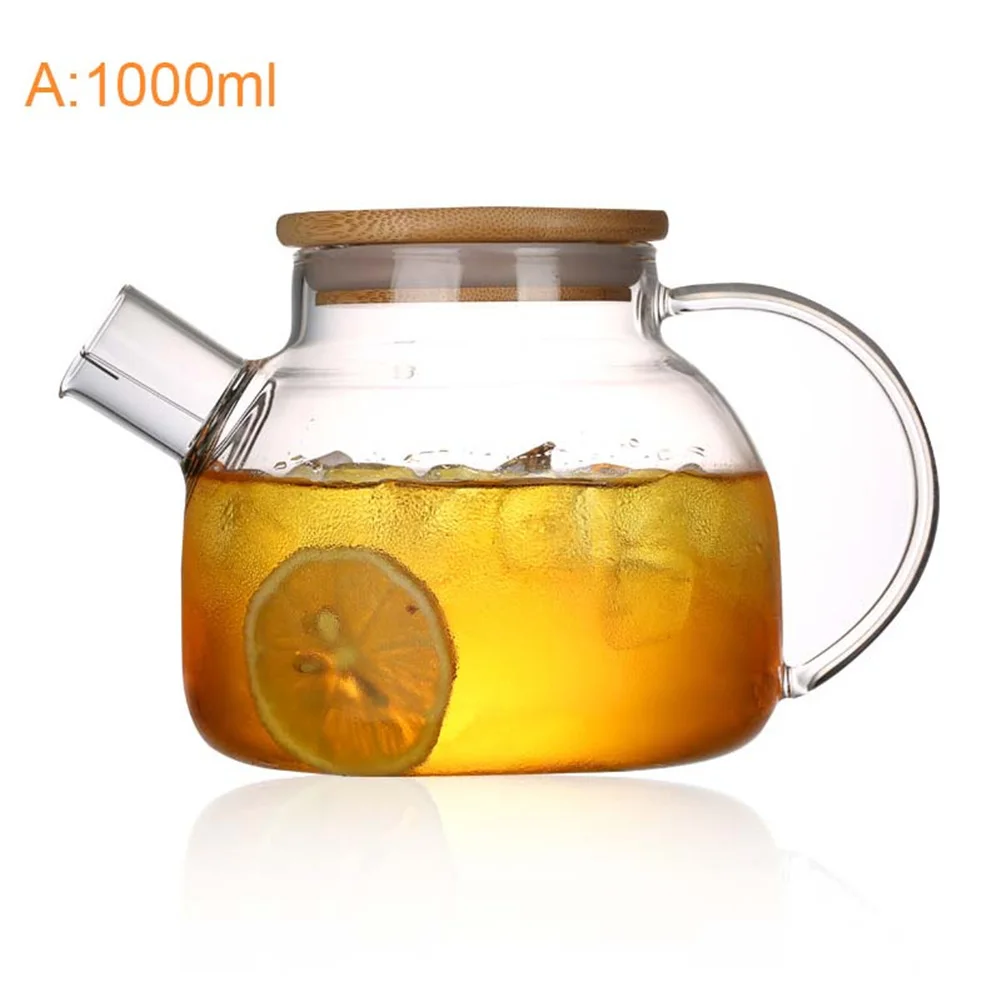 1000ml/1800ml Large Capacity Drinkware Glass Teapot Flower Tea Pot Kettle With Bamboo Lid Water Tea Pot High Quality