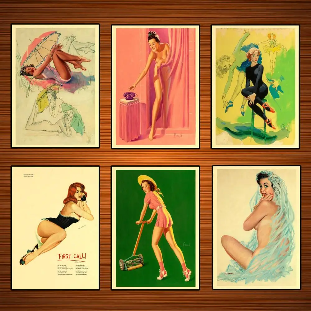Vintage Al Buell 1950's Pin Up Girls Pop Art Kraft Posters Classic Canvas Paintings Wall Stickers Home Decor Gift | Дом и сад