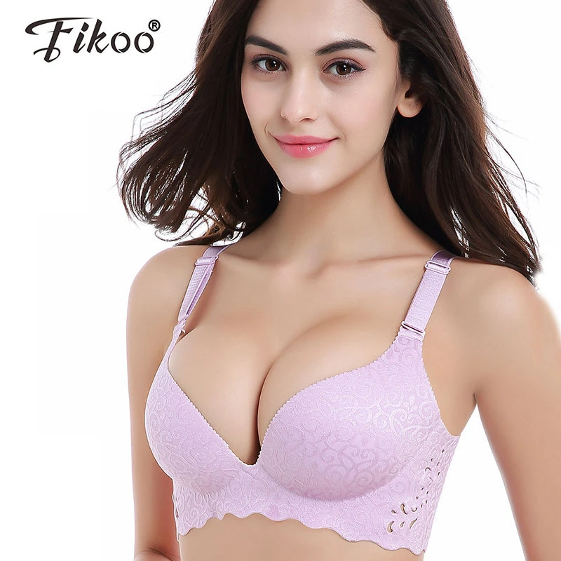 Fikoo セクシーなワンピースブラ 大きいサイズ ワイヤーなし 裏地なし Bカップ ランジェリー 下着 黒 紫 Zb005 Bras Aliexpress
