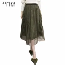 FATIKA Осень Зима Женская мода эластичная талия Бархатная Сетка Женская плиссированная юбка высокая талия великолепные Юбки миди юбки