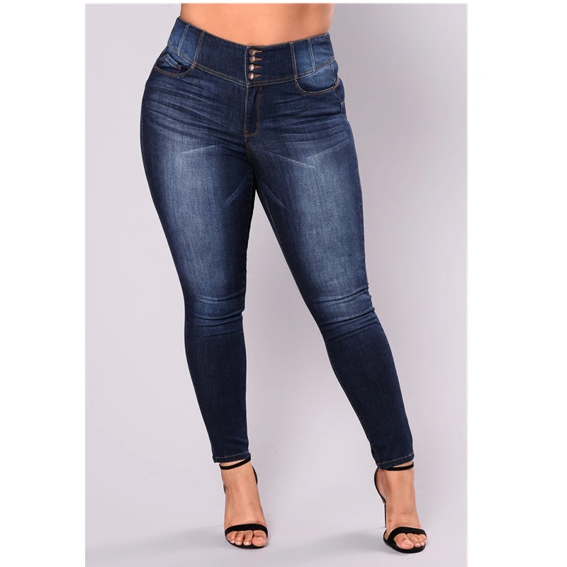 Fashion 5XL Stretch Navy Blue Jeans Women plus size Causal Trousers Female Denim Pants Zipper Fly Pencil Pants Mom Jeans