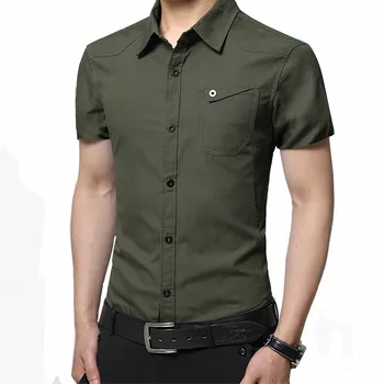 

Men's Military Wind Summer New Short Sleeve Lapel Shirt / Slim Simple Style Wild Men's Shirt Cotton Plus size 5XL