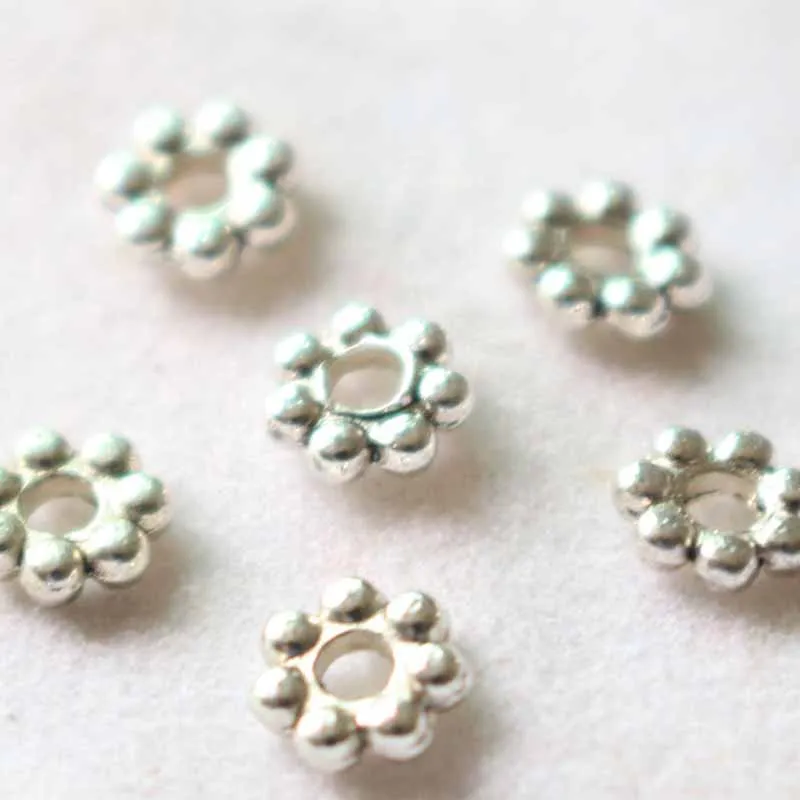 

100pcs/lot Round Wheel Zinc Alloy Beads Spacer 5mm 6mm Plated Silver Large Hole Charms Beads DIY Jewelry Making