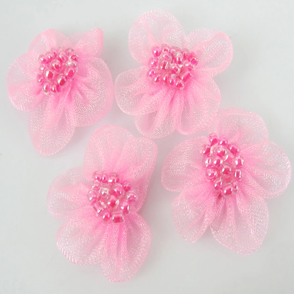 Buy 40Pcs/Lot Handmade Pink Silk Organza Glass Seed