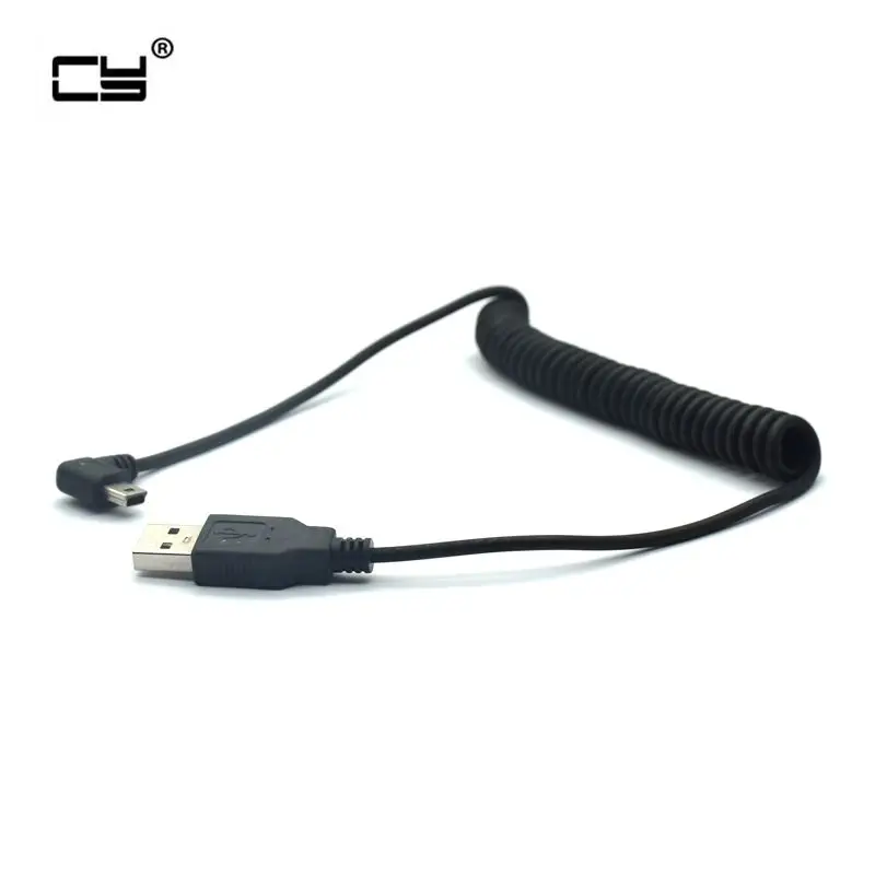

USB 2.0 left Angle 90 Degree A Male to Left Angle Mini B 5p Male Spring Cable for MP3 MP4 Hard Disk Mobile Phone 100cm