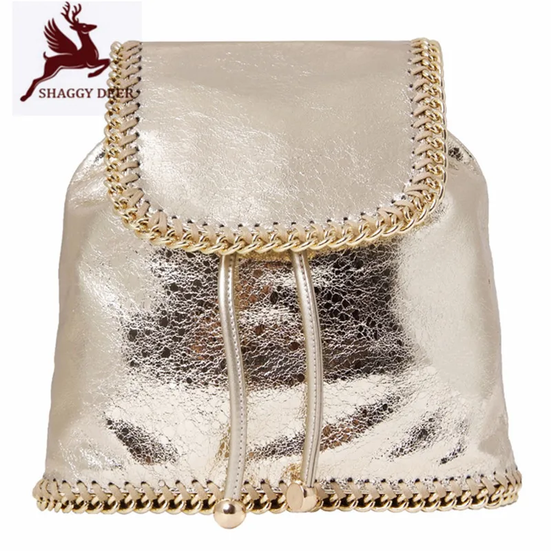 

Exclusive Color Crack Golden PVC Shaggy Deer Chain Backpack Small Bucket Stella Chain Bag