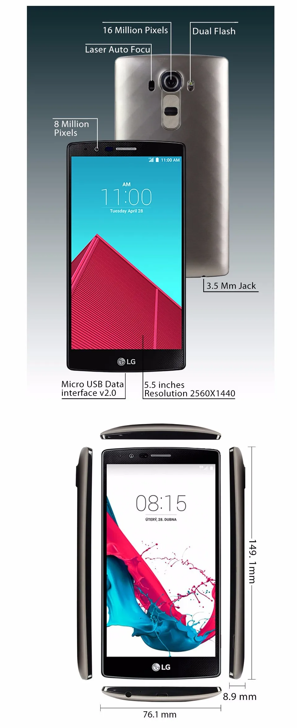 G4 разблокированный LG G4 H815T H810 H811 H818 Мобильный телефон 5," 3 Гб ram 32 ГБ rom Hexa Core 16,0 Мп камера 4G LTE мобильный телефон