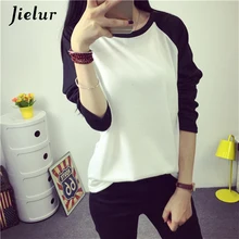 Jielur Korean new Harajuku autumn cotton loose t shirt women tops M XXL spell color long