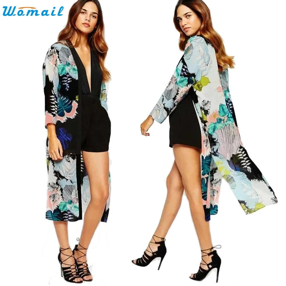 

WOMAIL delicate Summer Ladis Sexy Slim Women Boho Printed Chiffon Shawl Long Kimono Cardigan Tops Cover up Blouse oct30