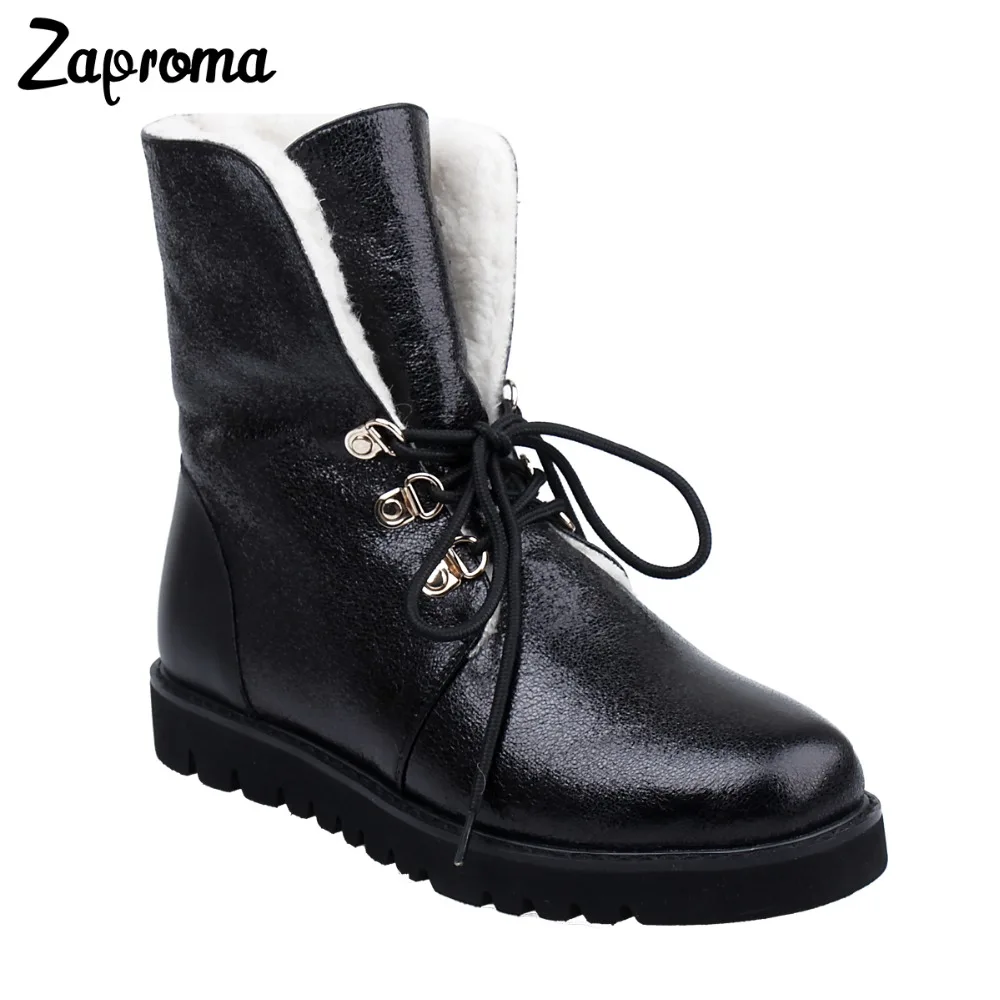 

Women Ankle Snow Boots Female Med Heel Platform Winter Boots Warm Plush Insole High Quality Botas Mujer Lace-Up Shoes