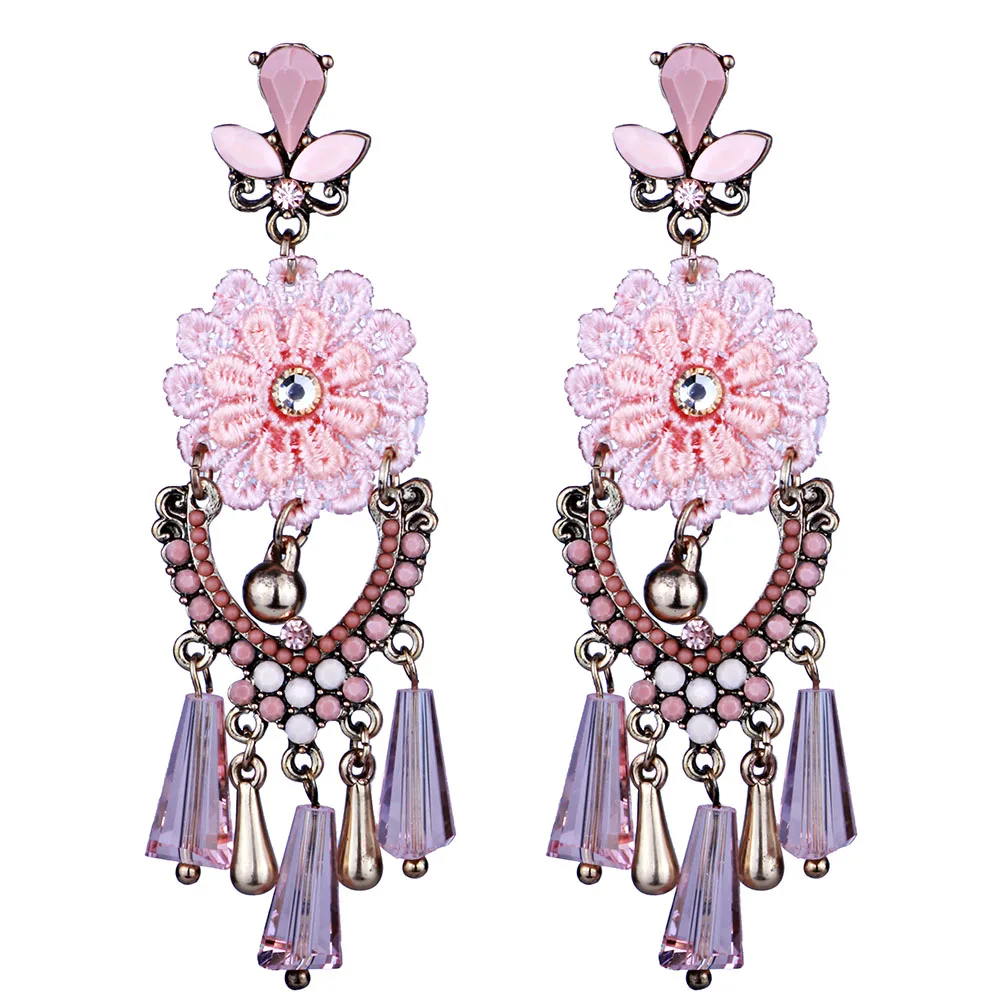 FARLENA Jewelry Handmade Crystal Beads Tassel Drop Earrings Vintage