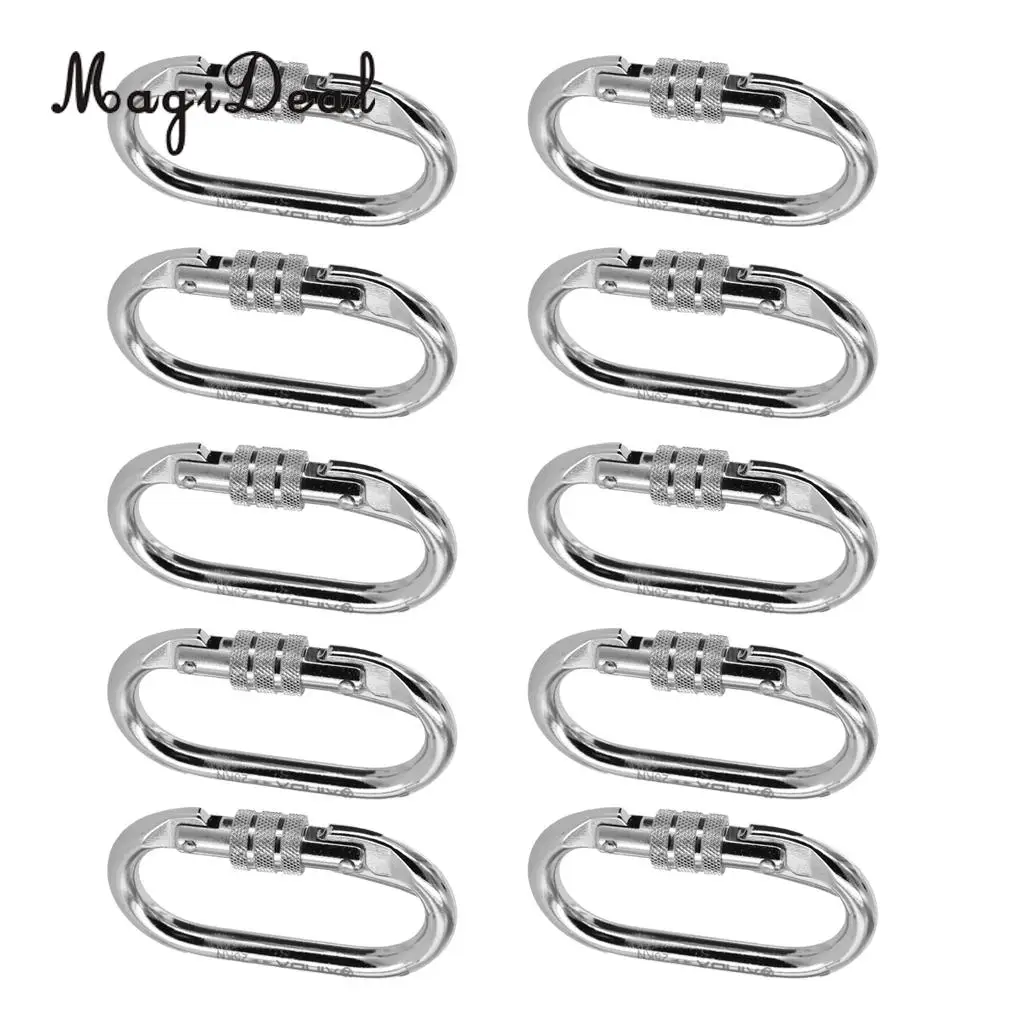 MagiDeal 10 Pieces Oval Shaped Alloy Steel Screw Locking Carabiner for Rock Climbing Tree Rigging Rescue 25KN CE Certified