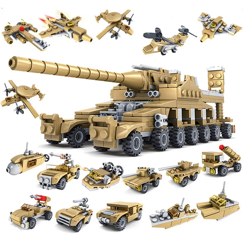  16 in 1 Army Tank Building Blocks 544PCS sets Military Vehicles Compatible toys city Weapons Bricks