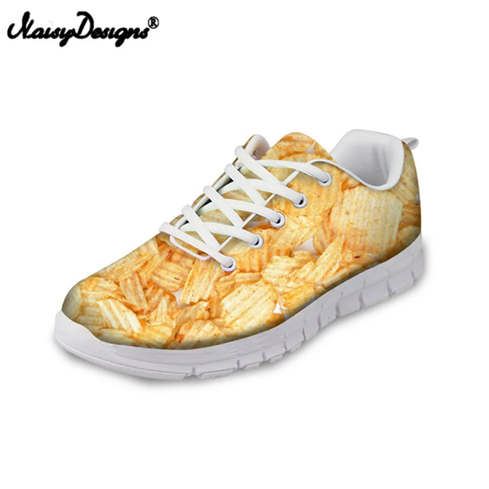 

NOISYDESIGNS Potato Chips Women Air Mesh Sneakers Adult Female Lace up Flat Shoes Outdoor Sport Trainers Shoes Zapatos Mujer
