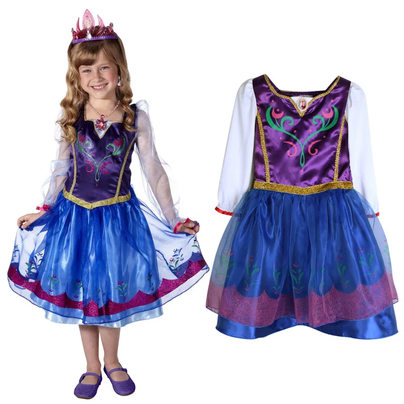 

Little Girl Anna Dress up Costume Children Flower Print Princess Party Cosplay Fancy Dress for Halloween Gift
