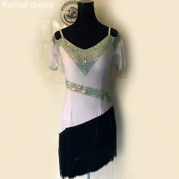 

Fringe Latin Dance Costumes Sequined Style Double V-Collar Short Sleeves Samba Tango Dance Clothing Tassel Latin Dance Dress