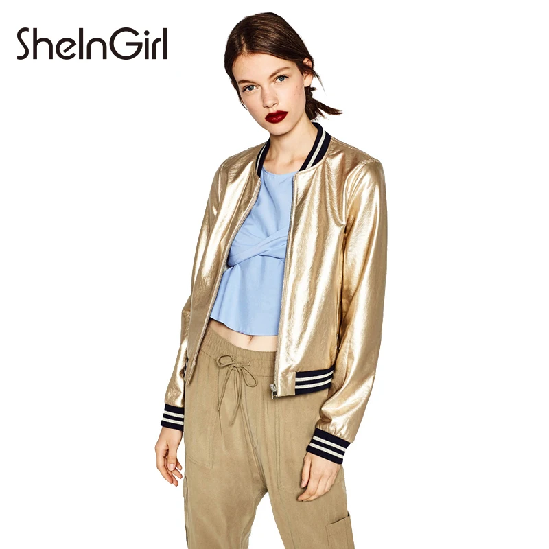 SheInGirl Punk font b Women b font Jacket font b Coat b font Gold Pu Patchwork