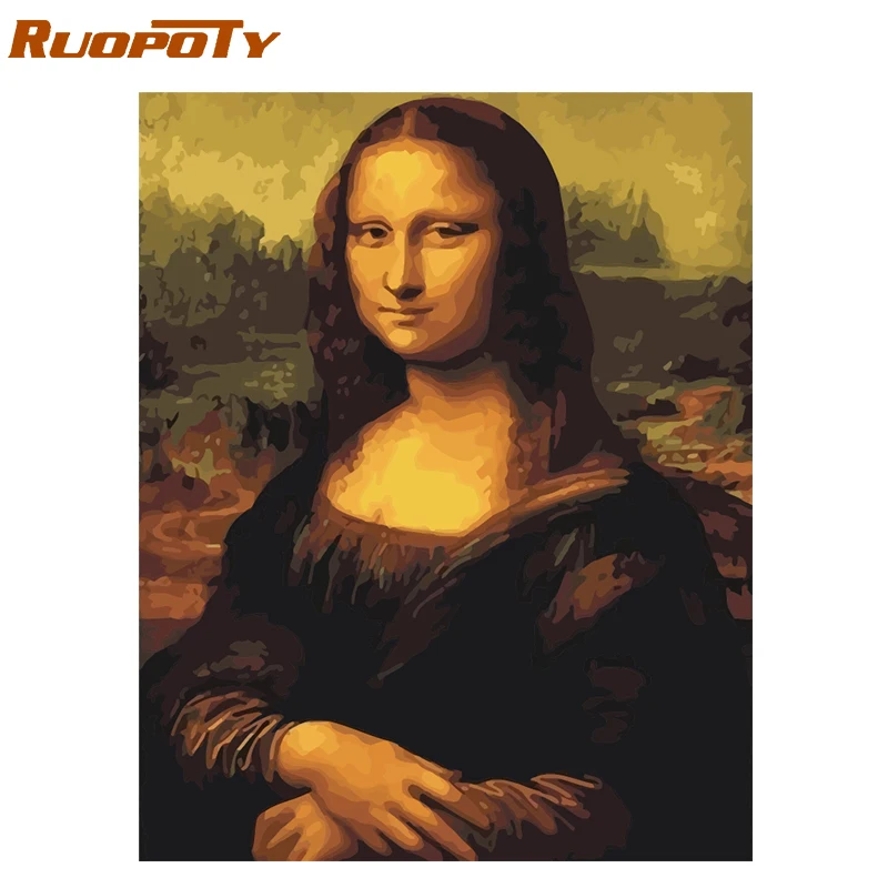 

RUOPOTY Frame Mona Lisa DIY Painting By Numbers Modern Wall Art Picture Canvas Painting Acrylic Paint By Numbers For Home Decors