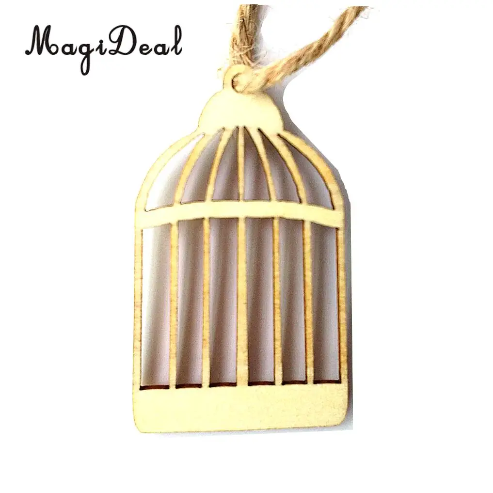 MagiDeal New Hot 25Pcs Wood Birdcage Shape Cutout Wooden Scrapbooking Embellishment Art Craft Gift Tag Making Wedding Decoration