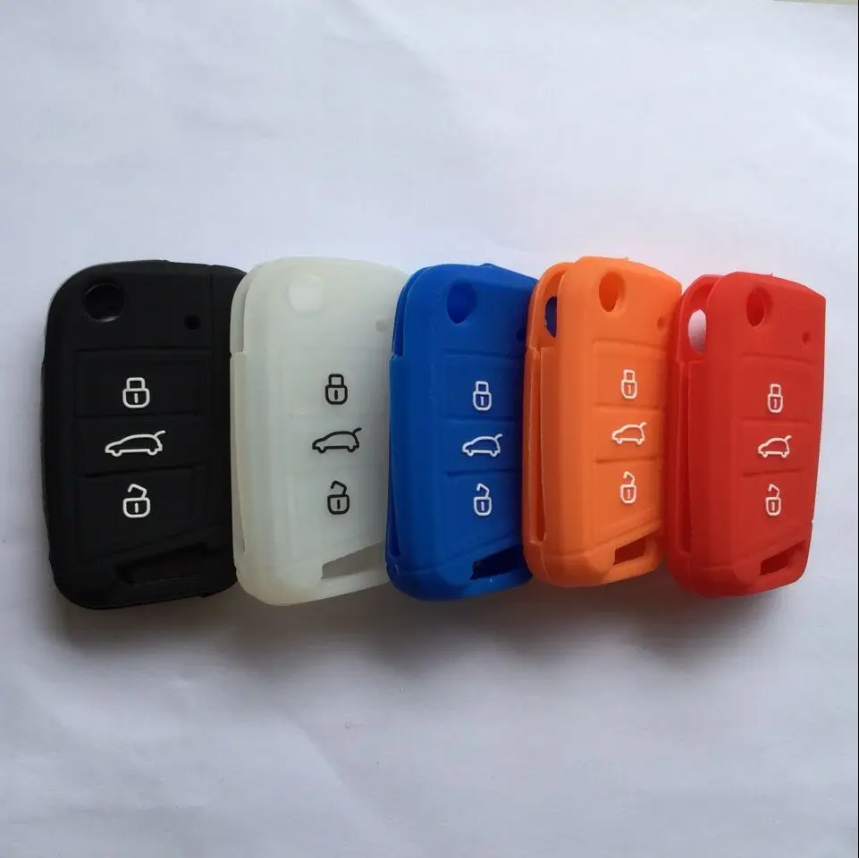 

Silicone Shell Flip Floding Key Case Cover For VW Golf 7 GTI MK7 Lamando Touran L 3 Button SKODA Octavia a7 Sportsvan Bag