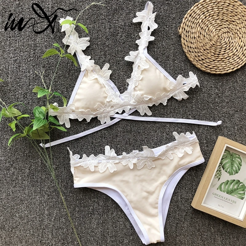 In-X Sexy micro bikinis 2019 mujer Ruffle bikini set Push up swimsuit female biquini Triangle swimwear White bathing suit Beach