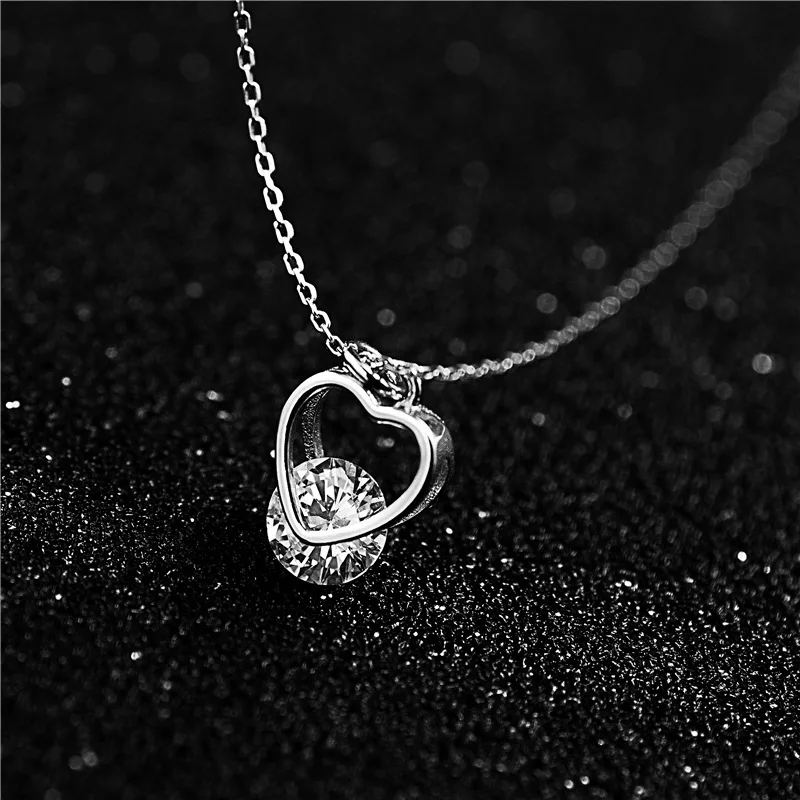 heart zircon necklace woman 100% 925 Sterling silver nacklace Jewellery Clavicle chain pendant charms chocker silver necklace
